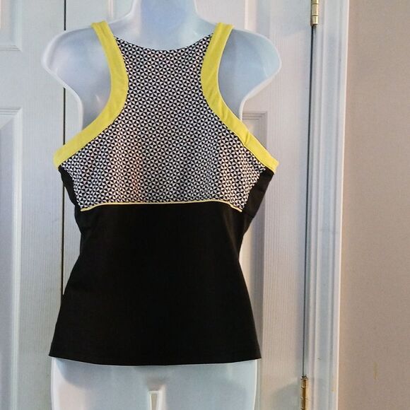 Bolle high performance black yellow white athletic tennis tank top Sz L - Picture 4 of 5